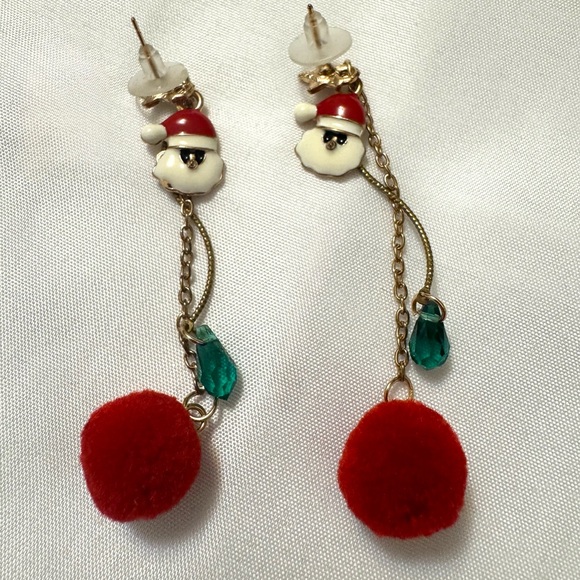 Jewelry - Festive Santa Earrings with Red Pom Poms